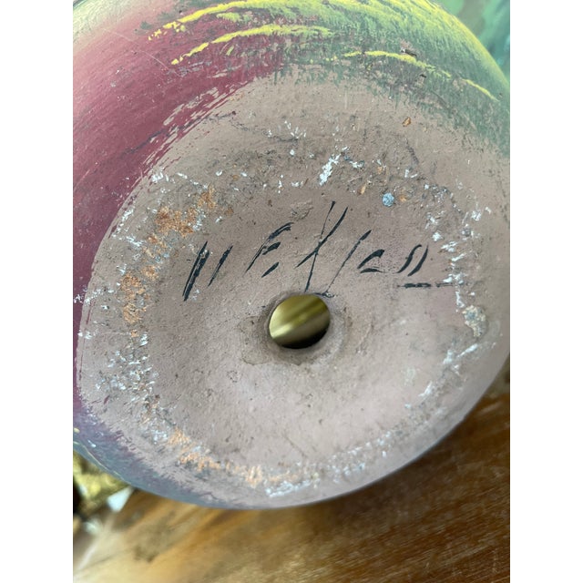 Ceramic Hand-Painted Terracotta Desert Landscape Pot Marked "Mexico" For Sale - Image 7 of 9