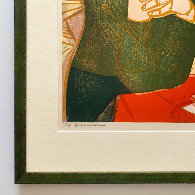 Irving Amen Vintage 1965 Mid Century Modern " Summer " Limited Edition Framed Hand Signed Original Fine Art Woodcut Print For Sale - Image 9 of 18