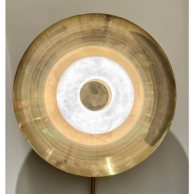 Revelation Modern Brass and Alabaster Vice Versa Led Wall Sconces Pair For Sale In Atlanta - Image 6 of 6