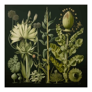 20' X 20' Original Botanical Print - Dark Green Grisaille For Sale