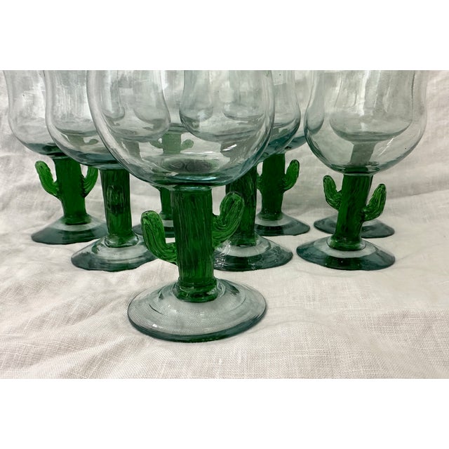 Set of 8 Hand Blown Saguaro Cactus Stem Goblets For Sale - Image 4 of 7