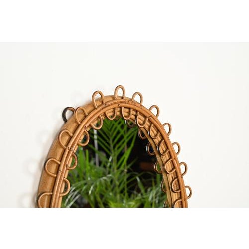 1960s Vintage Oval Mirror in Curved Rattan and Bamboo by Franco Albini, Italy, 1960s For Sale - Image 5 of 12