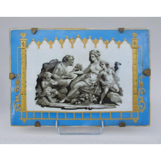 19th Century Celestial Blue Porcelain Rectangular Plates with Antique Scenes, Set of 2 For Sale - Image 3 of 4
