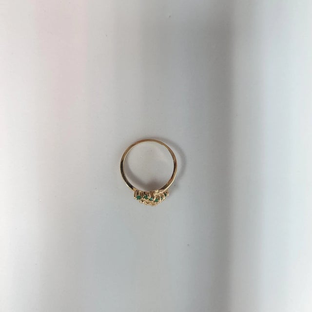 2020s Emerald & Diamond Diagonal Row Ring .50cttw 14k Yellow Gold, Size 9 For Sale - Image 5 of 5