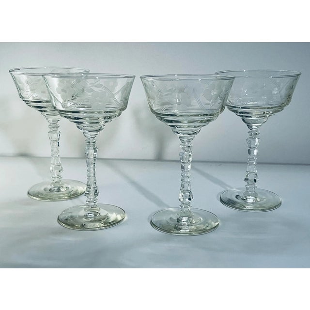 Glass Mid 20th Century Libbey Rock Sharpe Champagne Coupes- Set of 4 For Sale - Image 7 of 9