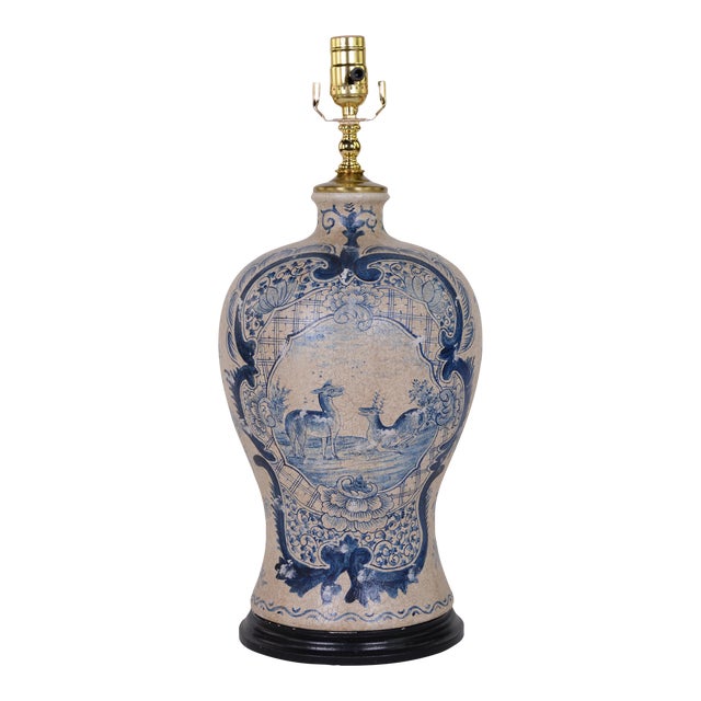 Vintage Hand-Painted Blue and White Vase Table Lamp For Sale