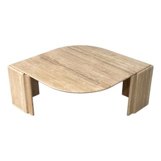 Italian Sculptural Eye-Shaped Coffee Table in Travertine, 1980s For Sale