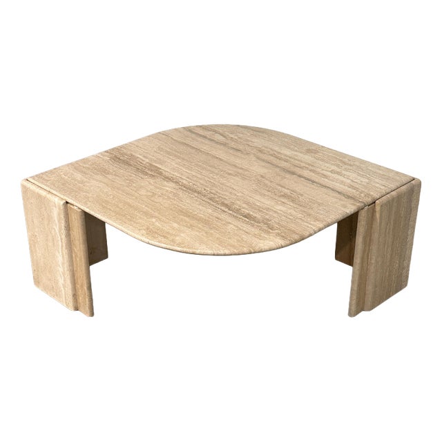 Italian Sculptural Eye-Shaped Coffee Table in Travertine, 1980s For Sale