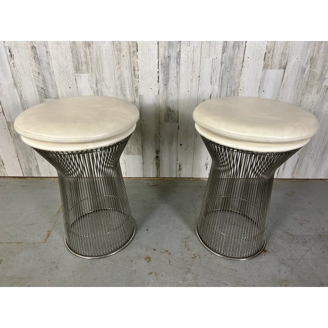 Chrome and Leather Platner Style Stools For Sale - Image 9 of 12