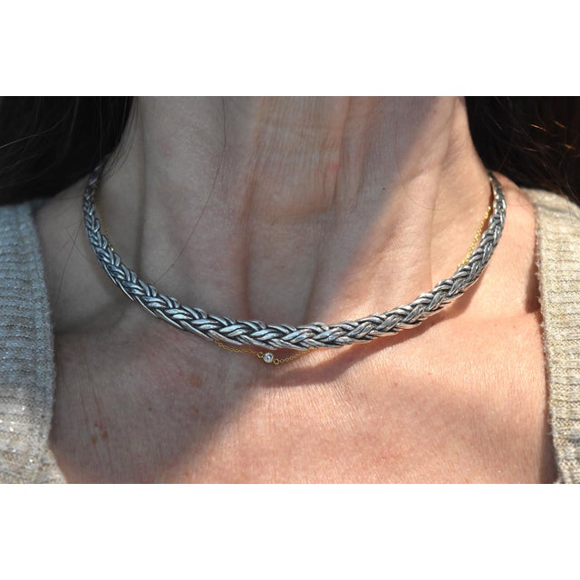 Vintage Artisan Made Woven Sterling Silver Choker Collar For Sale - Image 9 of 9
