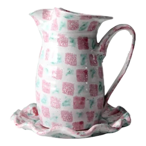 Vintage Heart Pattern Studio Pottery Pitcher and Plate