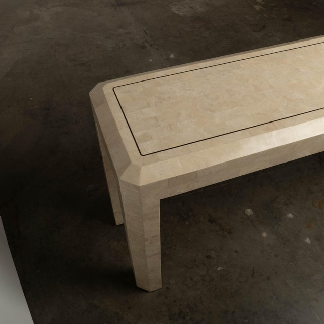 Cream 1980s Artisan Marble Console Table Travertine Maitland Smith Style Tessellated Stone For Sale - Image 8 of 12