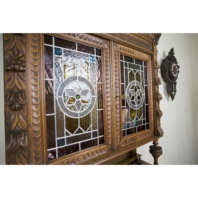 2000 - 2009 Neo-Renaissance Oak Cabinet with Stained Glass For Sale - Image 5 of 18