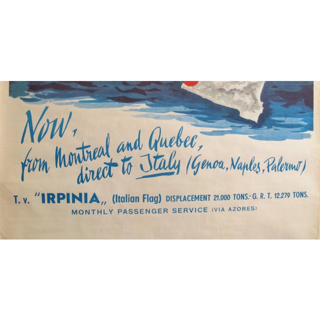 1960's Original Vintage Italian Grimaldi Siosa Lines + Rosanna Schiaffino Poster - "Now, From Montreal and Quebec, Direct to Italy" For Sale - Image 4 of 7