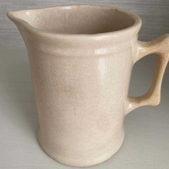 Farmhouse Antique Cream Beige Ironstone Milk Pitcher For Sale - Image 3 of 12