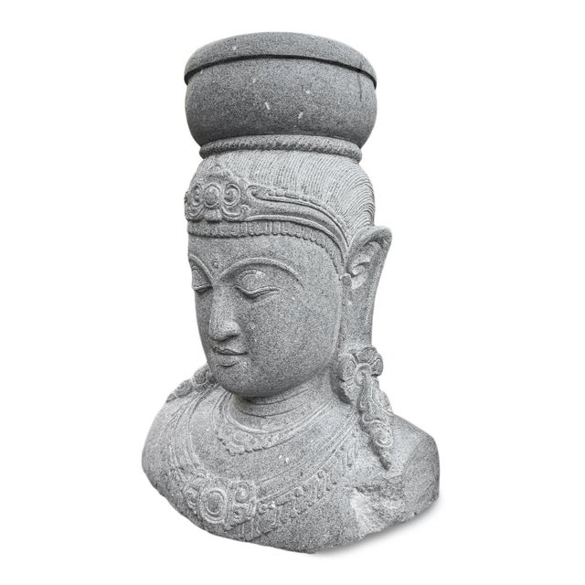 Late 20th Century Vintage Stone Garden Dewi Sri Bust Planter For Sale - Image 5 of 7