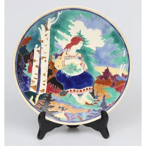 Porcelain Plate with Girl by the Stream For Sale - Image 5 of 5