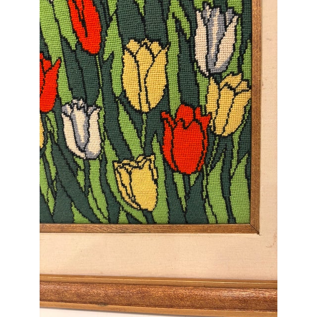 Vintage Framed Tulip Needlepoint Textile Art Scandinavian Modern Solid Wood Frame For Sale - Image 12 of 12