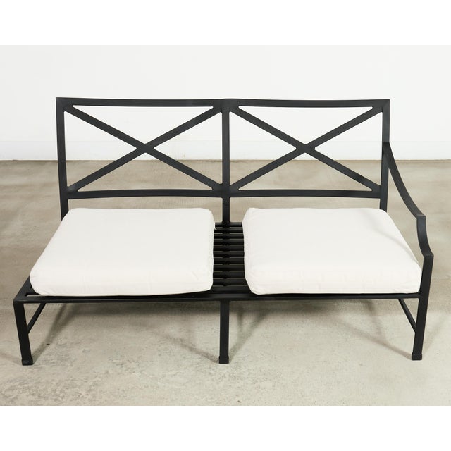 Metal Restoration Hardware Two Piece Carmel Aluminum Garden Sofa 9.5 Ft For Sale - Image 7 of 18