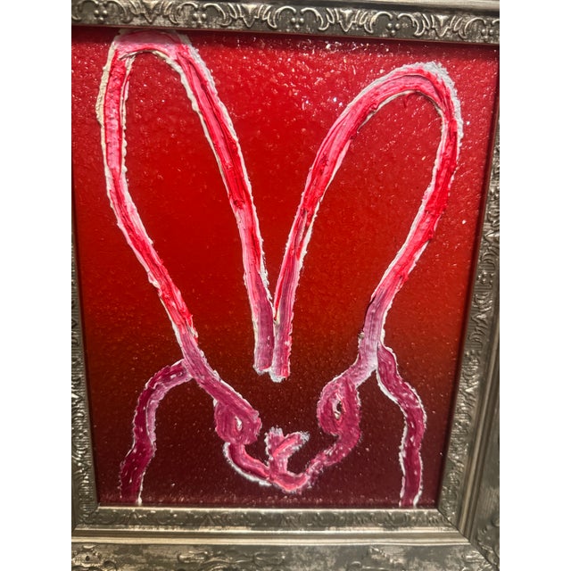 Red Bunny Painting Titled Red Hombre By Hunt Slonem in Antique Frame