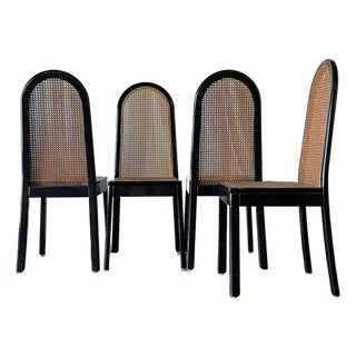 1930s Set of Four Black Cane Chairs For Sale