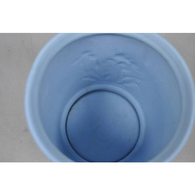 Vintage Flambro Cameo Iris Blue Jasperware Wedgwood Style Floral Cachepot Vase For Sale In Philadelphia - Image 6 of 11