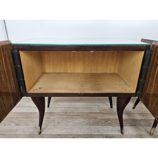 Mid-Century Mahogany Nightstands with Mirrored Top, 1950, Set of 2 For Sale - Image 12 of 16
