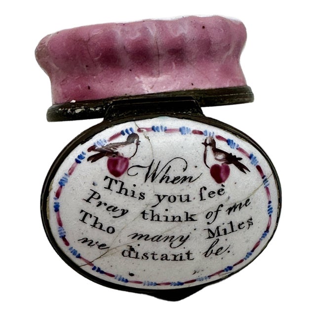 C 1790 Battersea Bilston Enamel “Think of Me Tho Many Miles Away” - Motto Patch For Sale