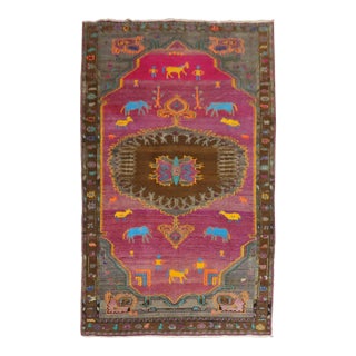 Mid 20th Century Whimsical Animal Human Figurative Turkish Rug For Sale