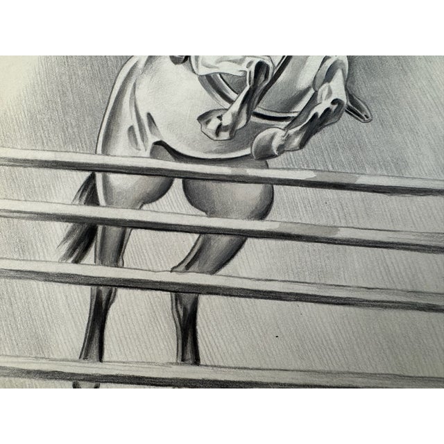 American 1940s Original Signed Graphite Illustration of Show Jumper on Horse, 11.5 X 9 In. For Sale - Image 3 of 6