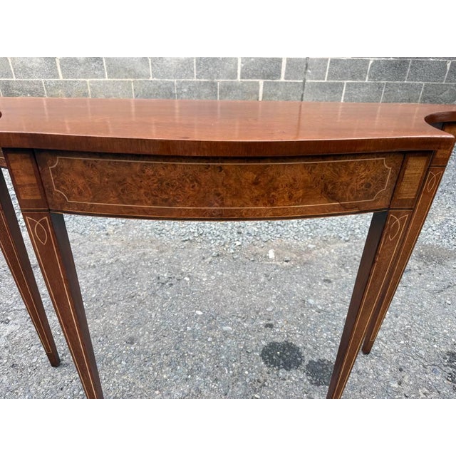 Vintage Hepplewhite Style Mahogany and Burled Wood Inlaid Console Table For Sale - Image 10 of 17