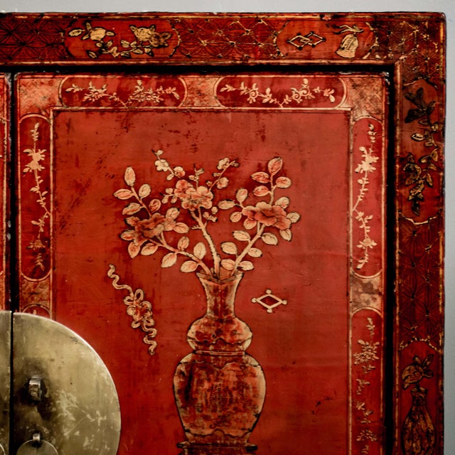 Painted Antique Chinese Two Door Lacquered Cabinet From the Early 19th Century. For Sale In Denver - Image 6 of 9