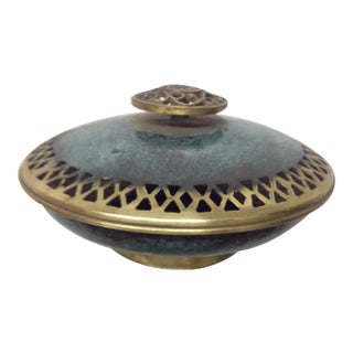 Boho Patinated & Incised Brass Covered Dish For Sale