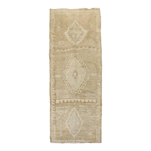 Vintage Neutral Short Turkish Kars Runner - 3' x 7'6" For Sale