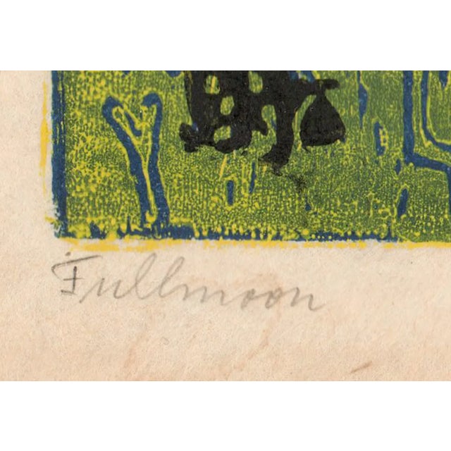 Woodcut on thin paper by California artist Anne Veis (born Germany, 20th century) "Fullmoon" pencil signed, titled and...