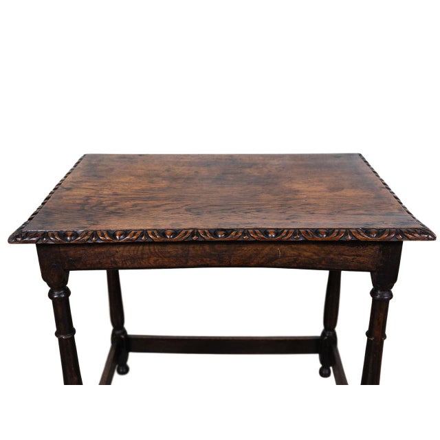 English Antique Stretcher Base Side Table For Sale - Image 3 of 5