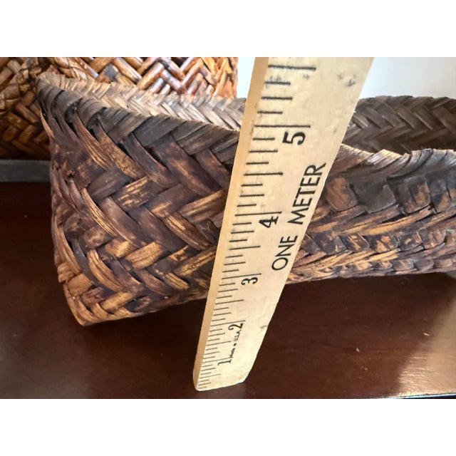 Vintage Asian Woven Rattan Bamboo Rice Traditional Harvest Basket Wicker Backpack For Sale - Image 10 of 11