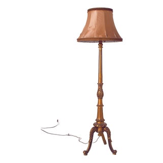 Gilded Wooden Floor Lamp with Fabric Lampshade, 1890 For Sale