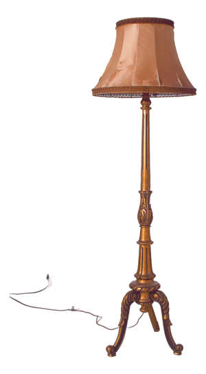 Gilded Wooden Floor Lamp with Fabric Lampshade, 1890