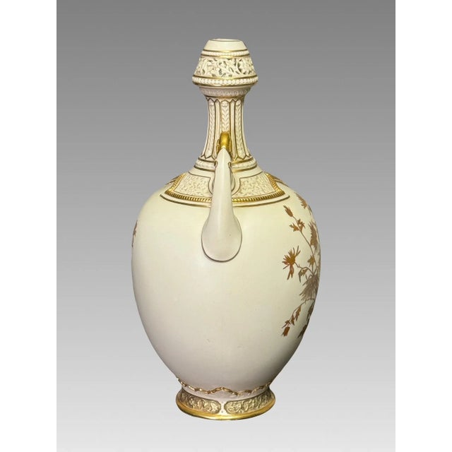English Antique Royal Worcester Porcelain Reticulated Vase, 24 Carat Gold Chrysanthemum Decoration, Aesthetic Movement C1888 #1200 (The Persian Vase) For Sale - Image 3 of 12