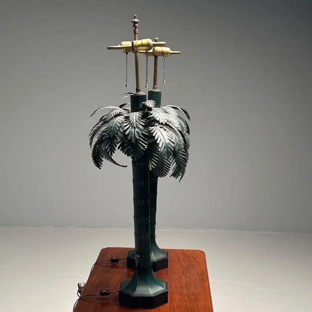 Large Pair of Mid-Century Modern Maison Jansen Style Palm Tree Lamps, Metal For Sale - Image 12 of 12