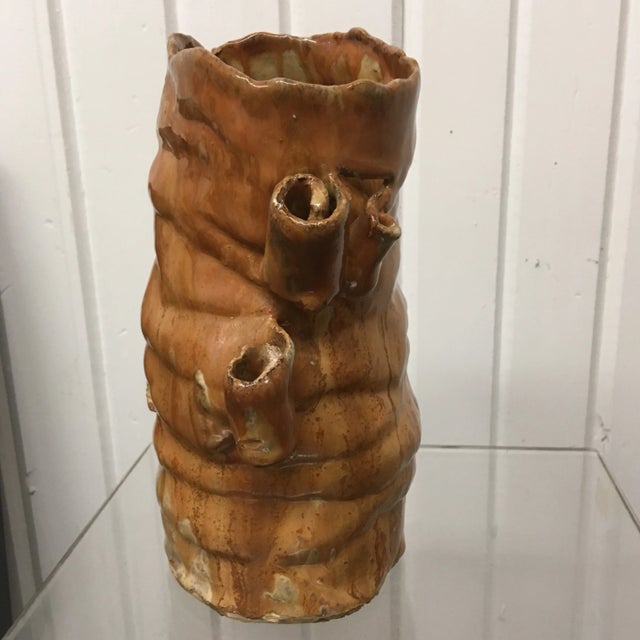 Abstract pottery vase with drip glaze in orange and beige tones. We ALWAYS accept reasonable offers. Before it's gone...
