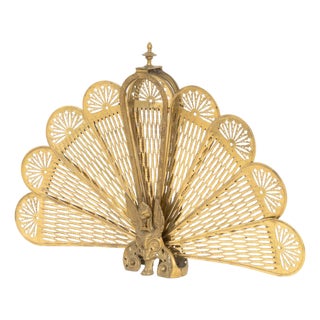 Victorian Brass Folding Peacock Firescreen For Sale
