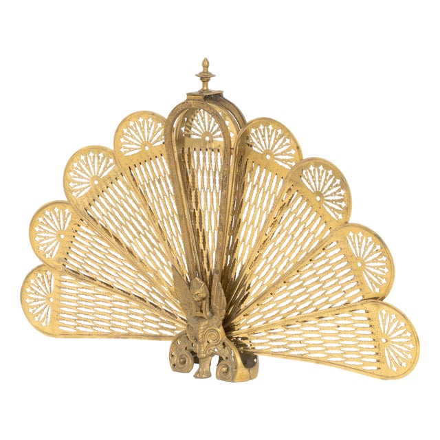Victorian Brass Folding Peacock Firescreen For Sale
