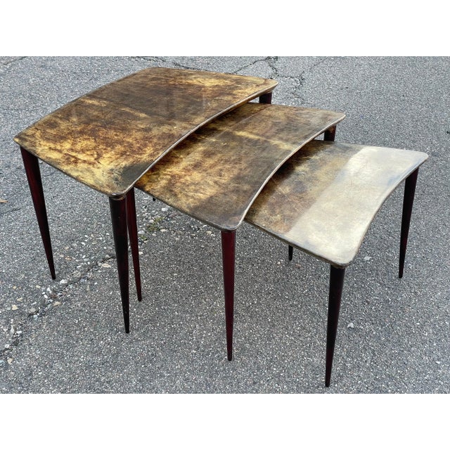 Mid-Century Italian Modern Goatskin Nesting Tables attributed to Aldo Tura, 1967, Set of 3 For Sale - Image 6 of 11