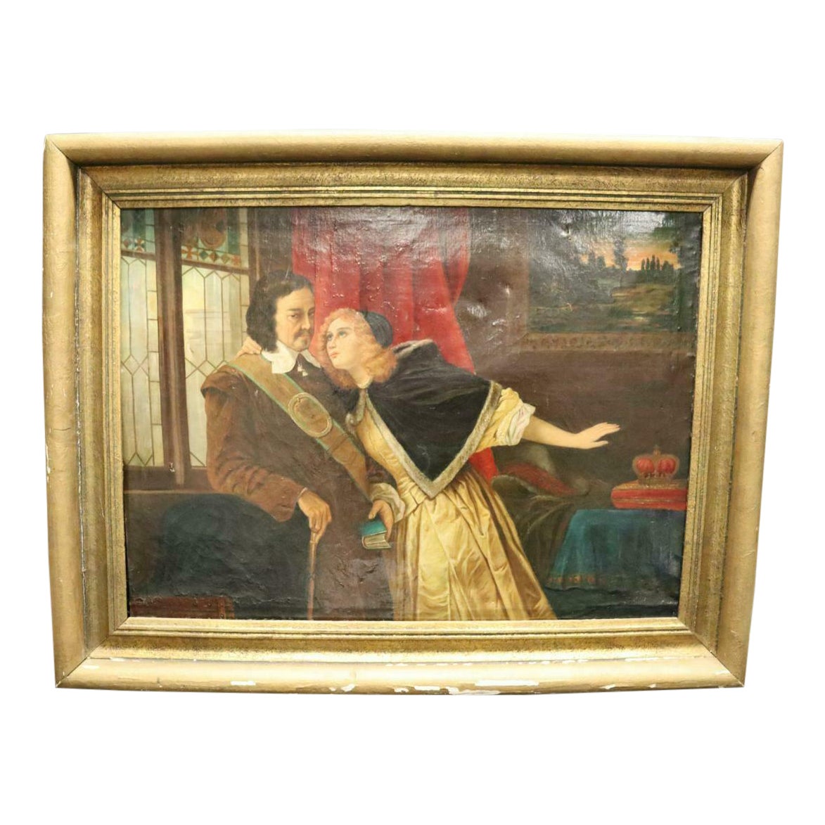 Antique Couple At Window Oil On Canvas Painting Chairish