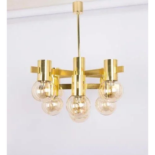 Large German Brass Chandelier, 1960s For Sale - Image 4 of 13
