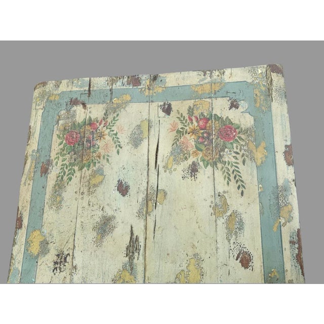 French Country Vintage Primitive French Country Style Floral Paint Decorated Dining Table For Sale - Image 3 of 10