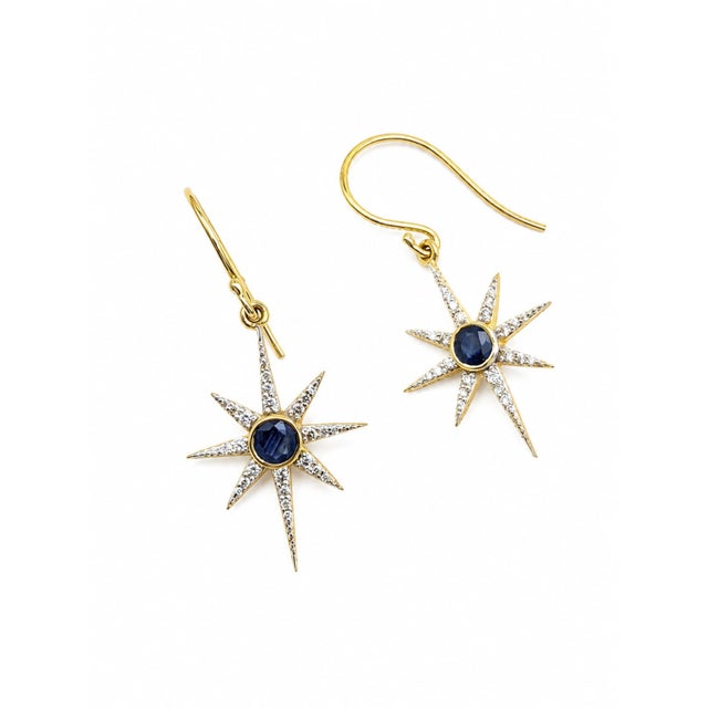 Natural Blue Sapphire 0.63cts & Diamond 0.27cts Earring in 14k Gold For Sale In New York - Image 6 of 8