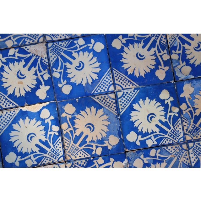Rare Set of Forty Antique 19th Century Tiles Blue & White Floral Motif For Sale - Image 11 of 18